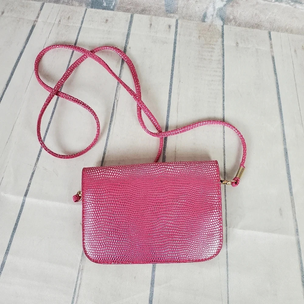 Rhinestone Embellished Crossbody Bag Pink Reptile Envelope Style Barbiecore - Picture 9 of 16